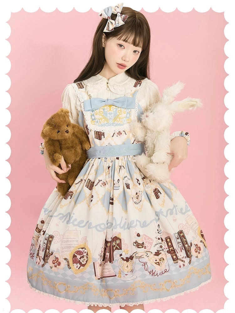 Robe Lolita taille haute à imprimé lapin Alice au pays des merveilles