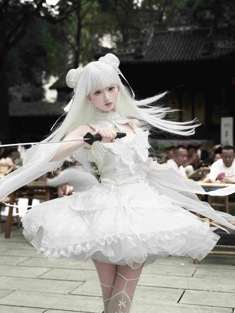 Dress Collar Qi Lolita Butterfly with Qipao Sleeves Theme White Banded