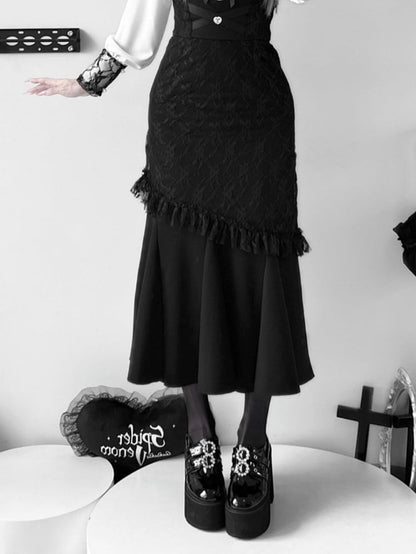 Waist Heart Rhinestone Jirai Kei Mermaid Skirt Black High