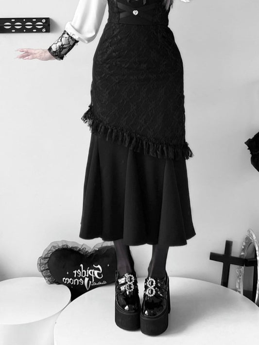 Waist Heart Rhinestone Jirai Kei Mermaid Skirt Black High