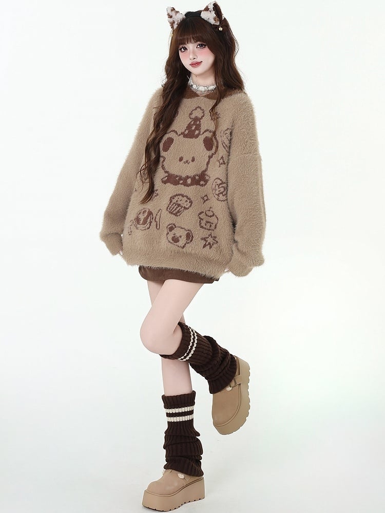 Cute Teddy Bear Fuzzy Hooded Sweater