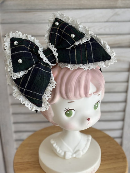 mit Spitzenbesatz KC Rot/Grün Perlen Plaid Akzente Schleife Lolita und