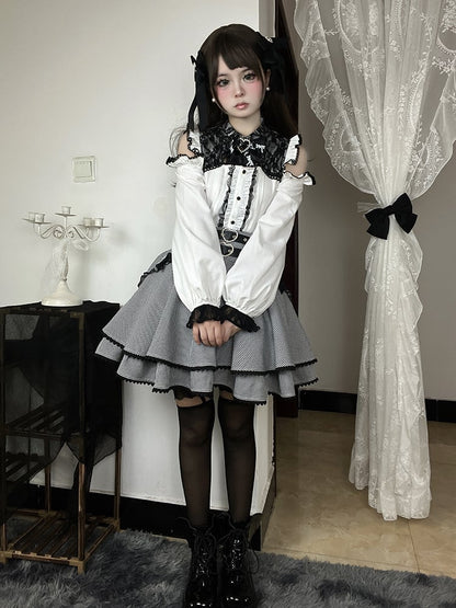 White Lace Trim Cutout Shoulder Jirai Kei Blouse