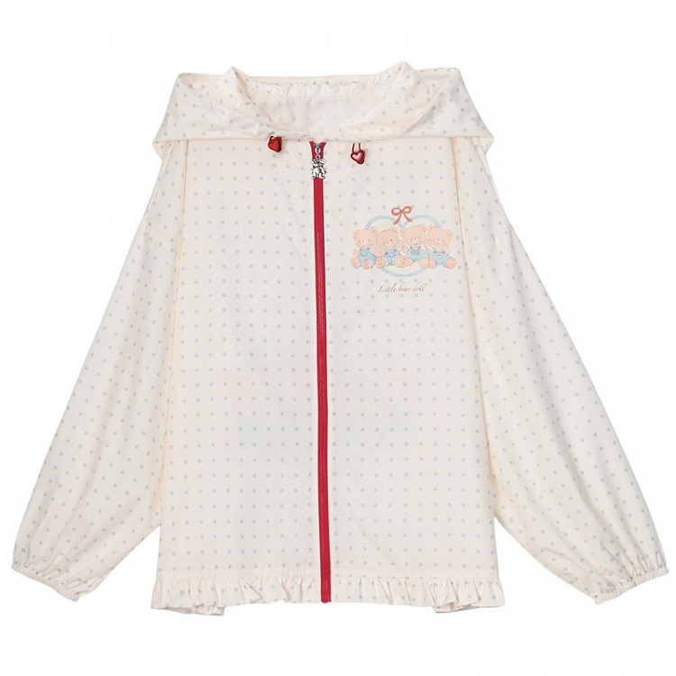 Sonnenschutzjacke Bear Vibes Schneehaube Weiß Polka-Dot Ohren Design Weiß Adorable