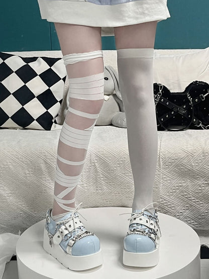 Tenshi Kaiwai Light Blue Y2K Bone Buckle Strap Platform Shoes