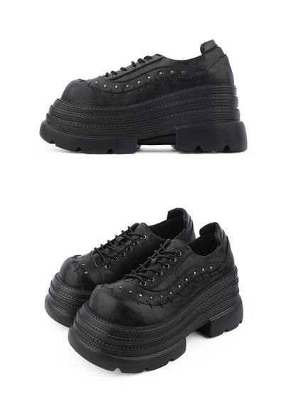with Platforms Details Black Stitched Decor Gothic Studs
