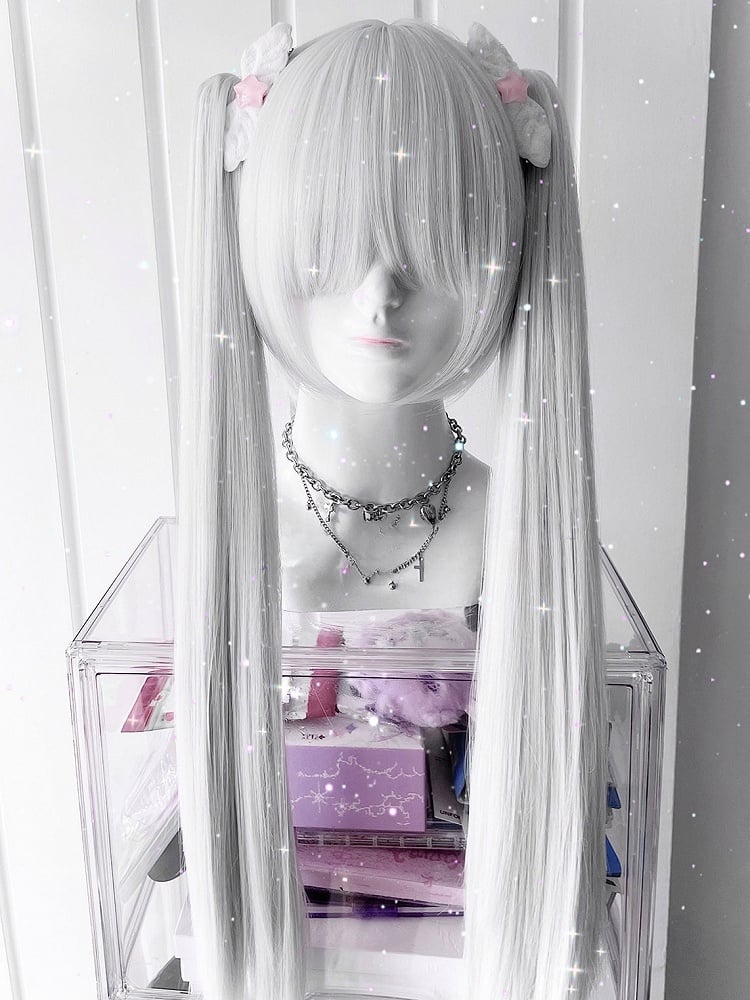 Ponytail Claw Clips Length Double Wig Bangs With 70CM Full Short 30CM Straight + White