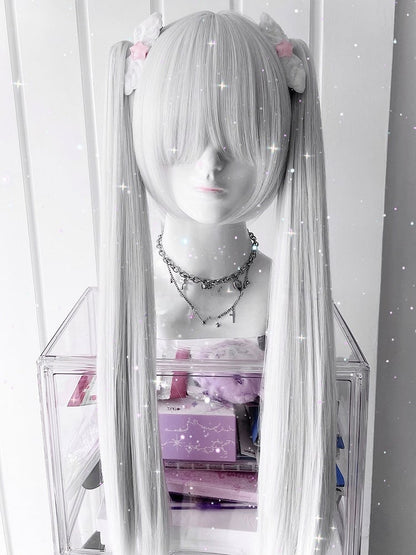 Ponytail Claw Clips Length Double Wig Bangs With 70CM Full Short 30CM Straight + White