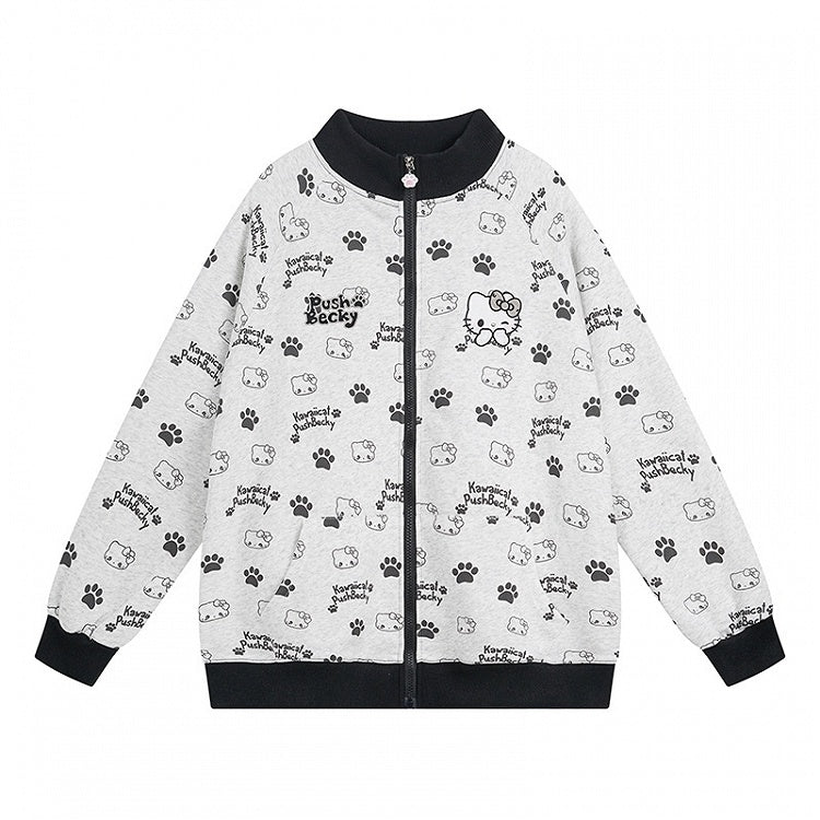 Black/Pink/Light Blue Kitties Allover Zip Closure Sweatshirt