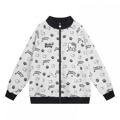 Black/Pink/Light Blue Kitties Allover Zip Closure Sweatshirt