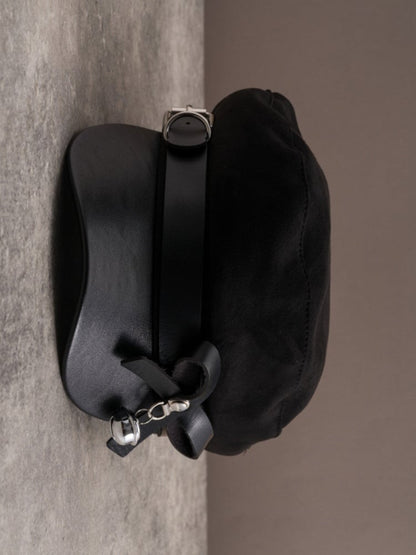 Charm Black Gothic Buckle Design Beret Bell Bowknot Hat Decorated