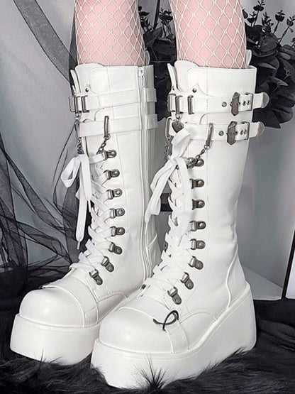 Stiefel Gothic Schnalle Plattform PU Akzente - Weiß Kniehoch