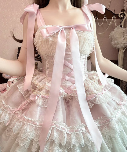 Boned Waist Lolita Princess Basque Bust 80-88CM Balletcore Pink Skirt Clearance-Size Jumper S for