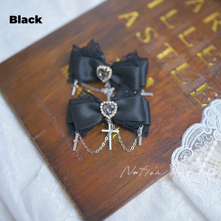 5 Herz Strass Spitze Trim Jirai Kei Schleife Haarspangen Kette Farben Kreuz