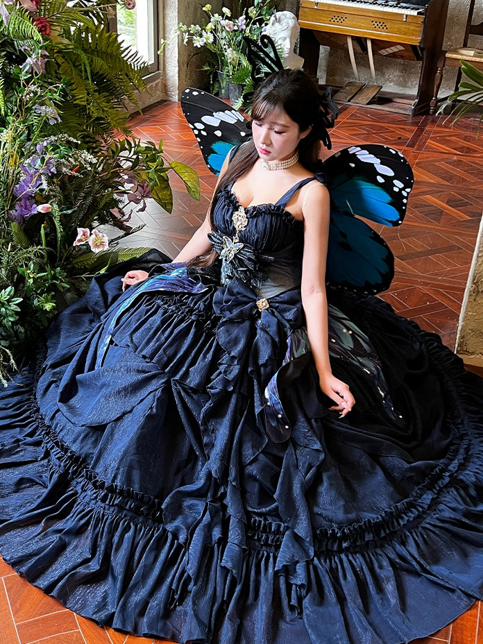 Night Dark Gown Dress Blue Waist Floor Prom Gorgeous Length Starry Corset