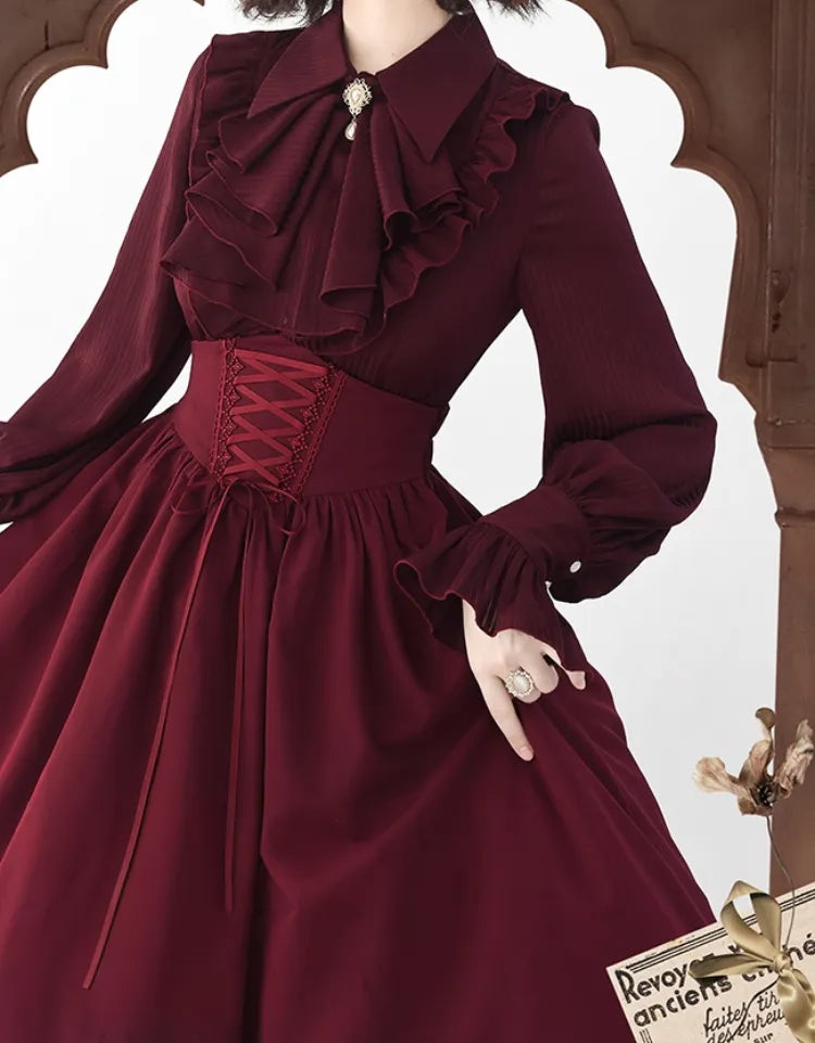 Boned High Reversible Lolita Red Belt Elegant Skirt Corset Waist