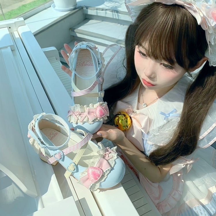 Strawberry Sea Sweet Salt Mary Jane Shoes Blue Lolita Cake