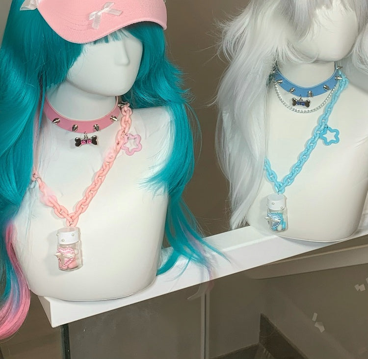 Blue Yami Kawaii Bottle and Star Pendant Necklace