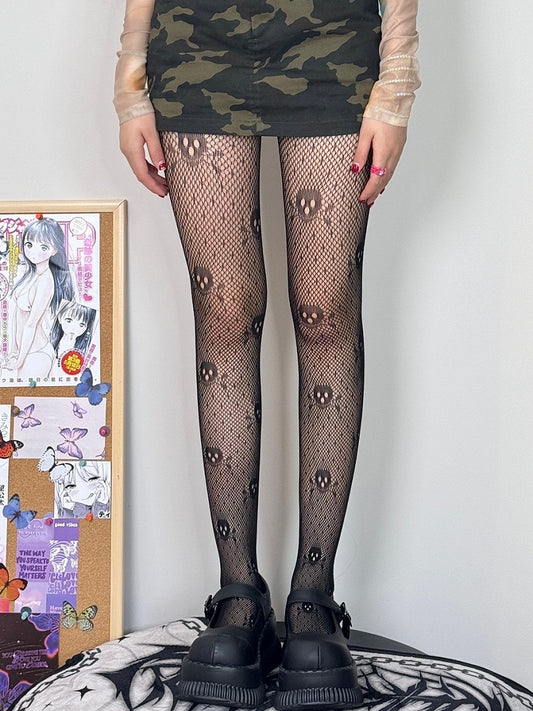 Skeleton Pattern Punk Tights Black