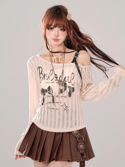 ストラップ バックル ブラック/ブラウン プリーツスカート