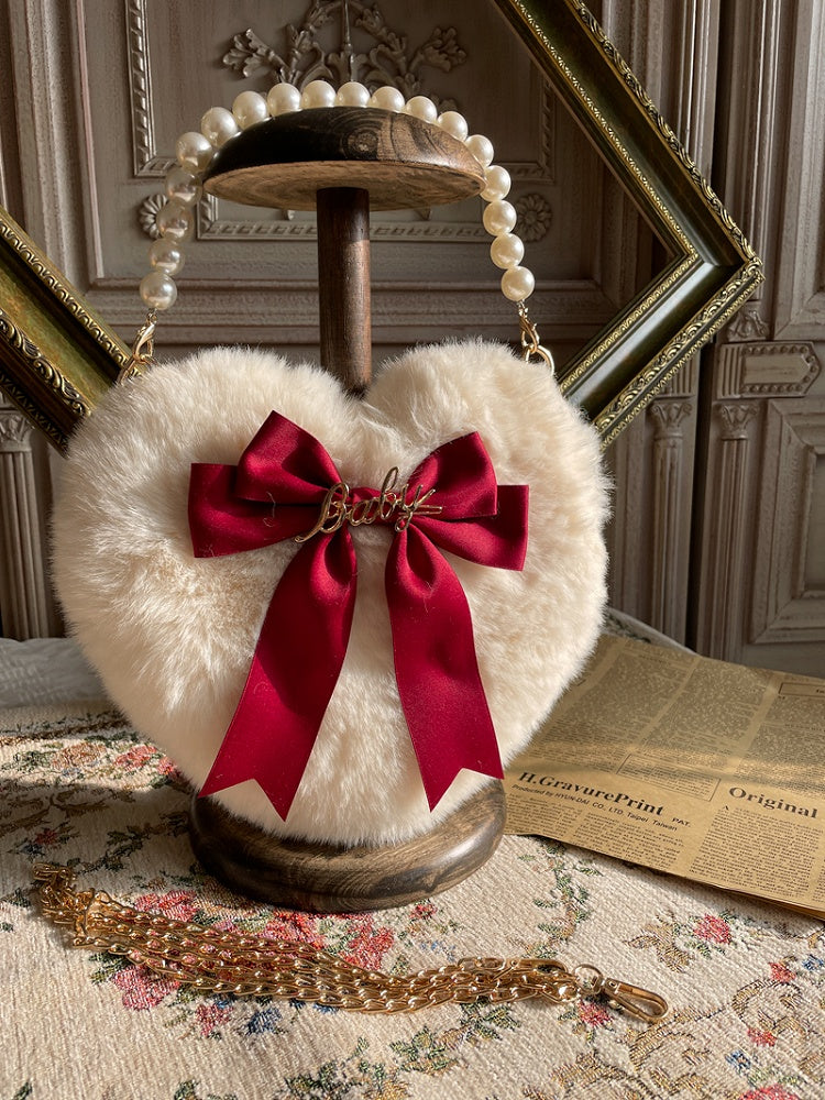 Bowknot Bag Heart-Shaped Bead – Plush with Hand Handle Options and Color Lolita 11