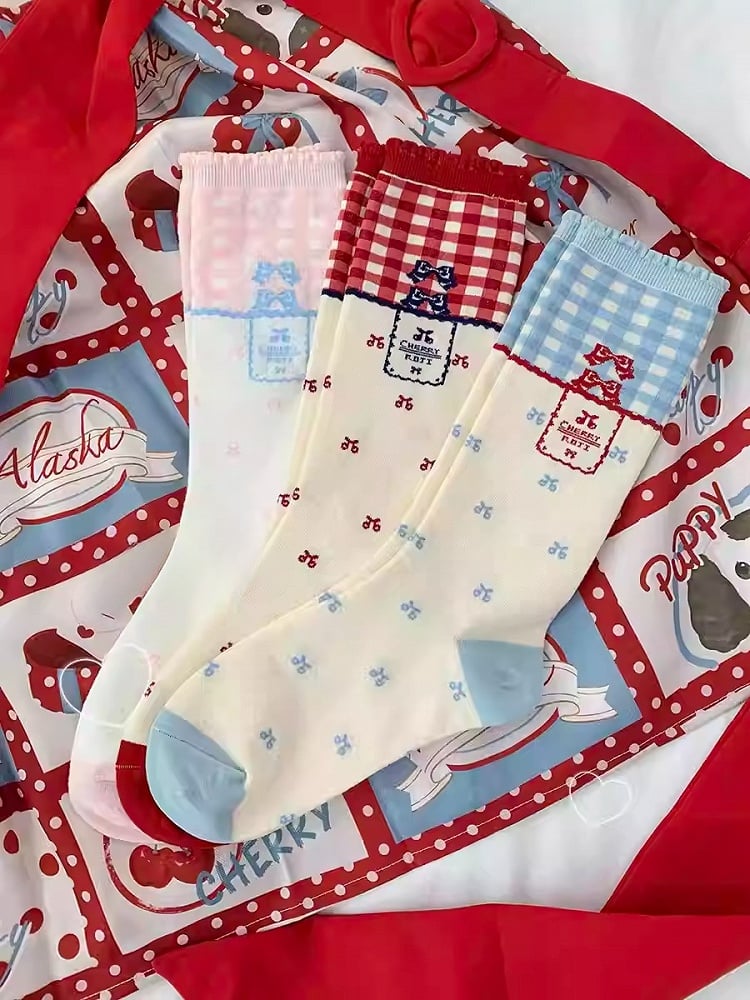 Cherry Print Calf Socks