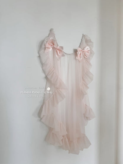 Pink Balletcore Boned Waist Strapless Puffy Dress with Removable Tulle Train