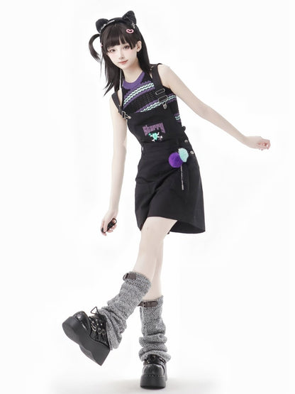 Black and Purple Green Halter Neck Knit Vest