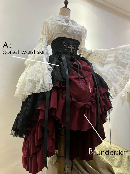 Black Waist Under Drawstring Lolita High Corset / Gothic Boned Skirt
