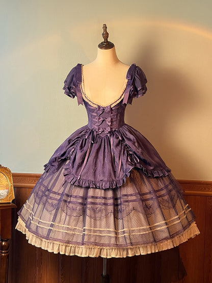 パープルのボーン入りバスクウエスト、エレガントなアンダーバスト、クラシックなロリータジャンパースカート