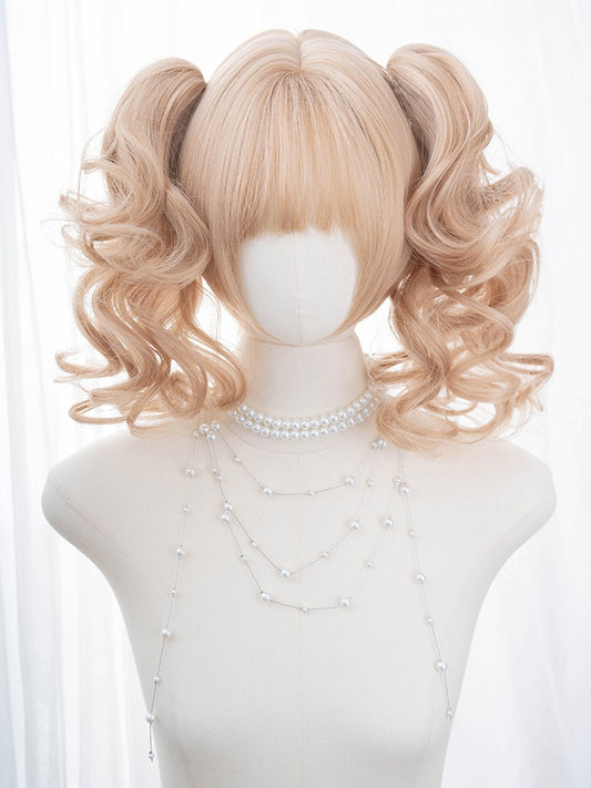 Blonde Short Bob Cut Synthetic Wig With Double Ponytail Claw Clips
