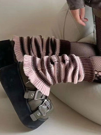 Pink&Coffee Y2K Striped Knitted Leg Warmers