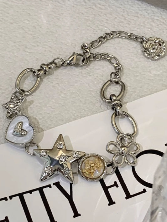 Silver Starand Floral Bracelet