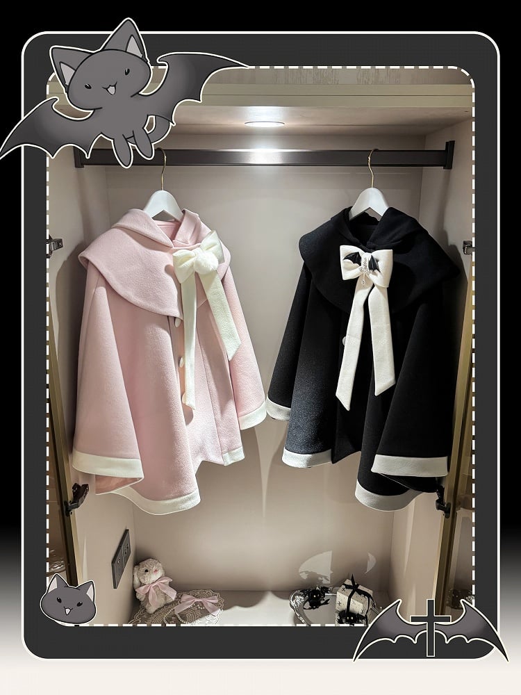 Pink & White Kitty Ear Hooded Cloak