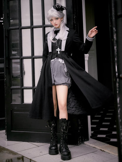 Black Gothic Ouji Lolita Cotton Lining Woolen Coat