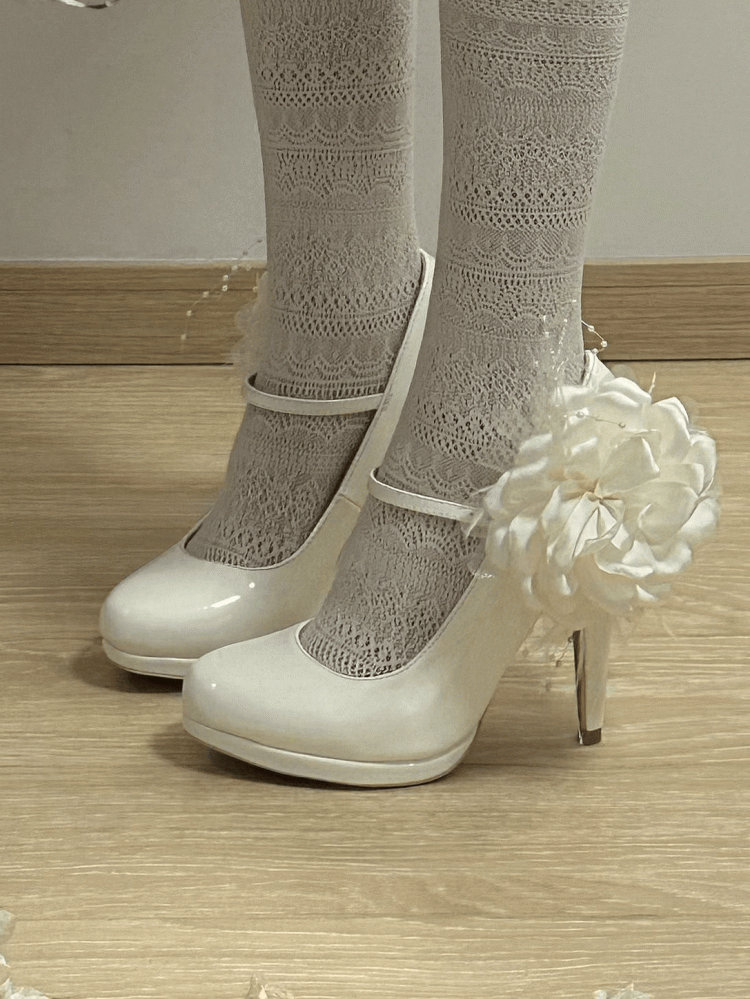 Detail Floral Classic Off-white with High-heel Lolita Shoes