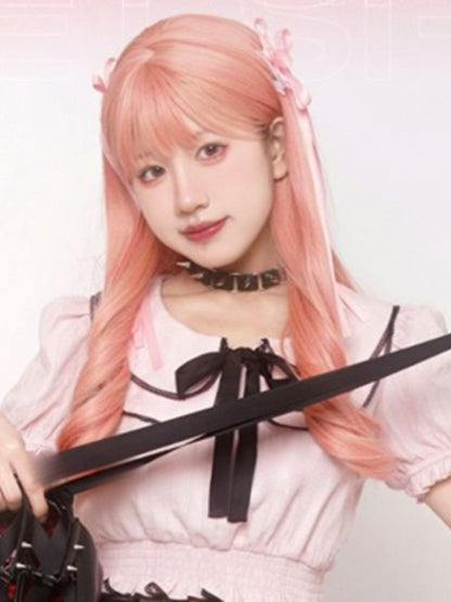 Wavy Pink 65CM Length Air Bangs With Wig