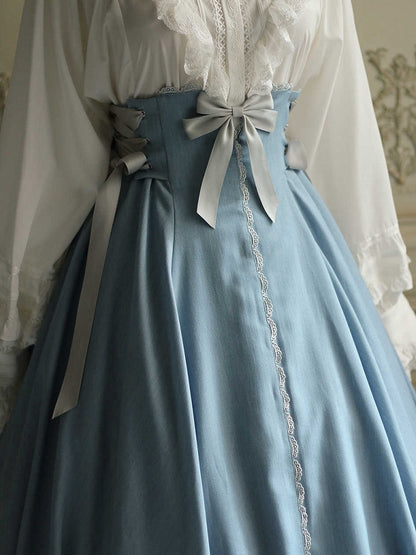 Dusty Blue Boned High Waist Long Version Autumn Daily Lolita Skirt