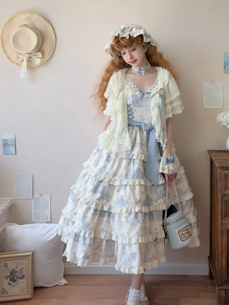 Print Hem Jumper Skirt Grapes Blue Lolita Detachable
