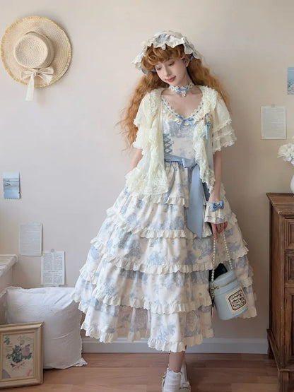 Print Hem Jumper Skirt Grapes Blue Lolita Detachable