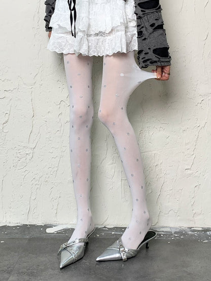 Y2K White Polka-dot Pattern Tights