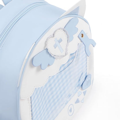 White Blue Kitty Ear and Wings Design Yami Kawaii Ita Backpack