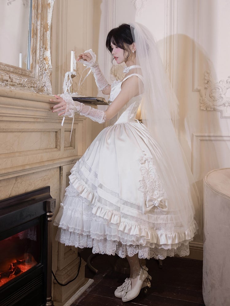 Robe de mariée élégante blanche Rosette Hanayome Lolita JSK, ensemble complet