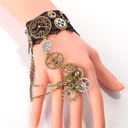 Steampunk Vintage Clock Gear Finger Ring Bracelet