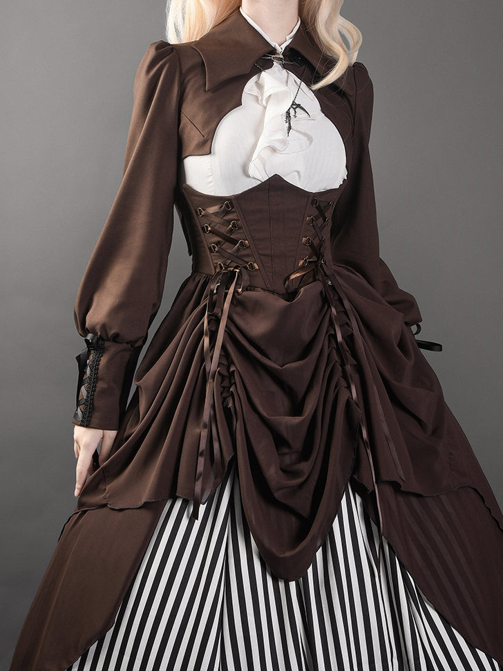 Brown Bat Wings Shaped Collar Steampunk Lolita Cropped Top