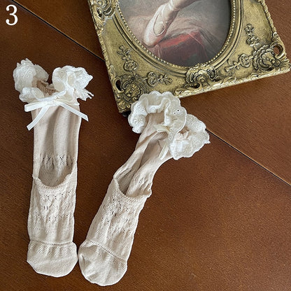 /Lace Ankle Trim Tights/Floral Socks Fishnet Pattern Lace Stockings White Hollow-out Underknee Trims Stockings/Lace