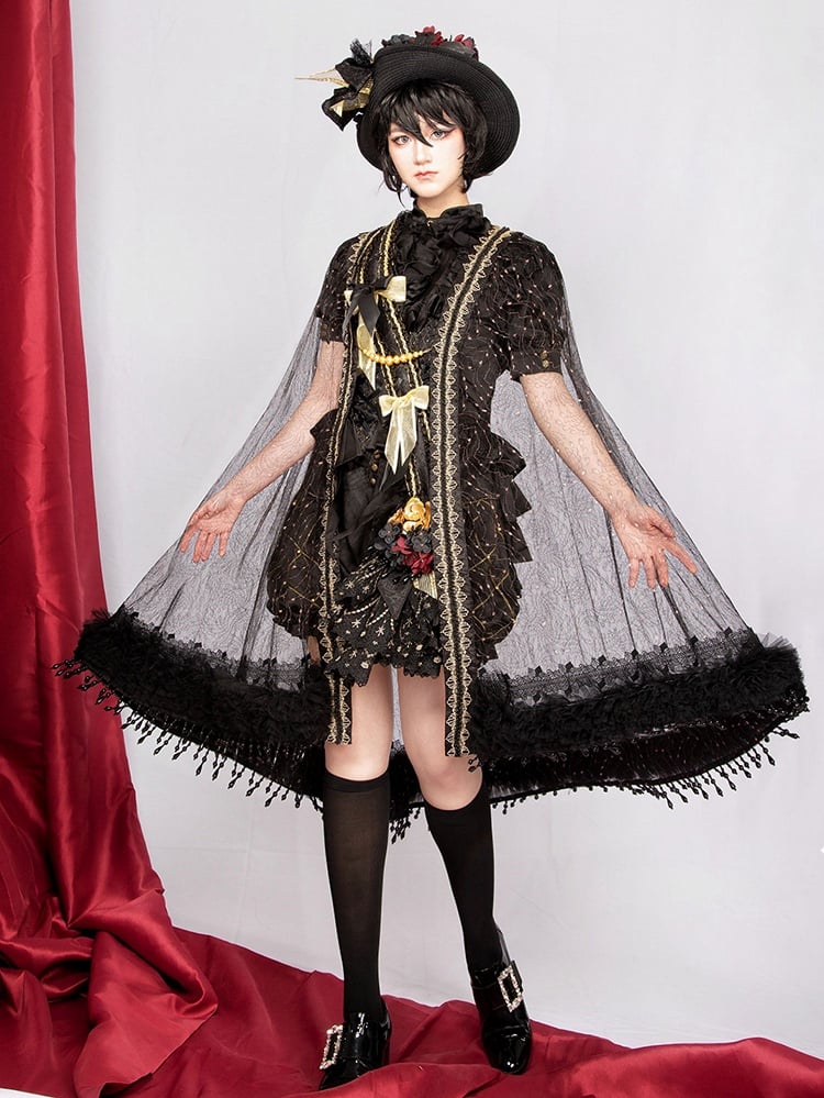 Accents Black Sleeves Shirt Short Ruffle with Ouji Lolita Gothic