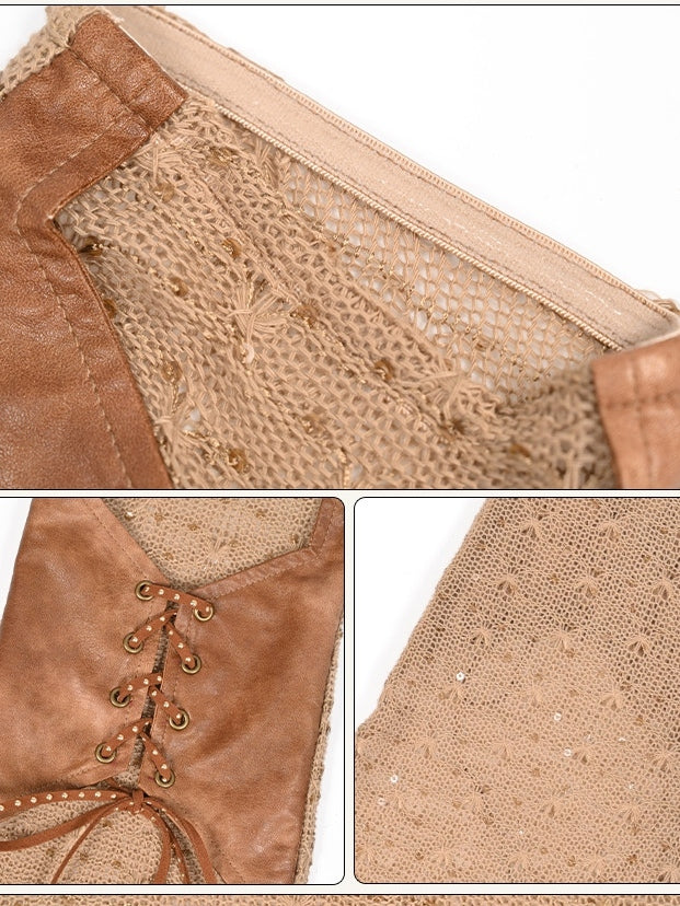 Punk Leg Warmers Lace-Up Wasteland Brown Detail