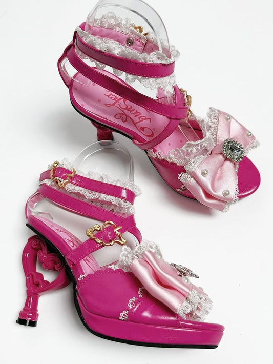 Heart-shaped Rose Fashion High Gyaru Red Heels Sandals