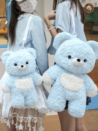 Blue Bear-shaped Plush Backpack Middle/Large Size